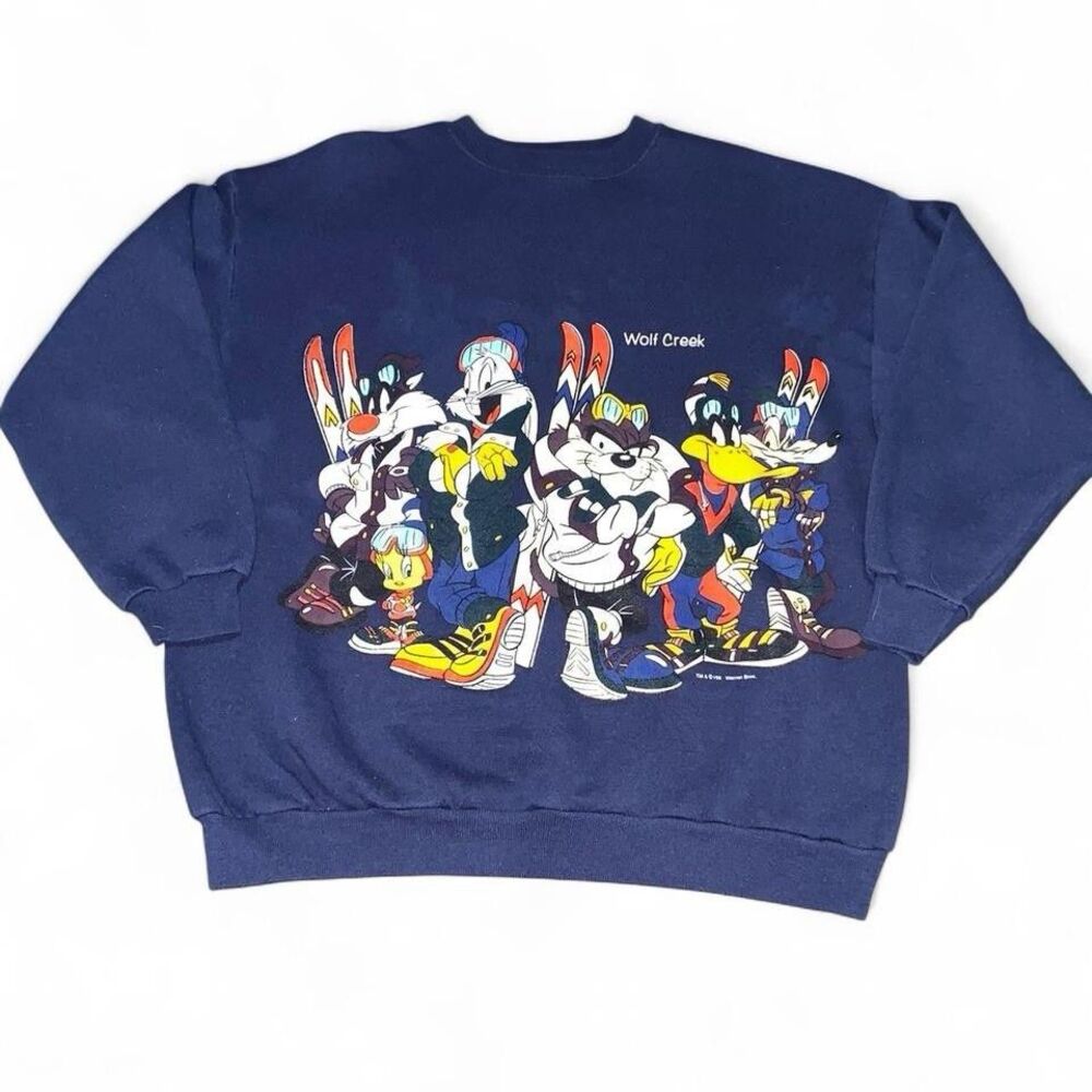 Looney Tunes 1995 Navy Blue Vintage Warner Brother Sweatshirt Size XL USA Made